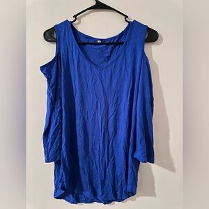 Blue Women's V-Neck Cold Shoulder Top